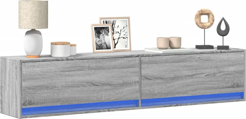 Vegghengt TV-benk med LED grå sonoma 180x31x38 cm