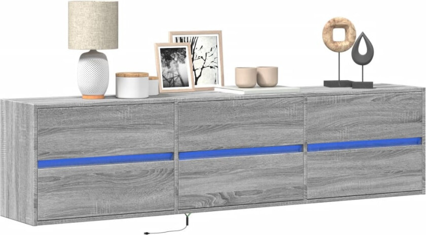 Vegghengt TV-benk med LED grå sonoma 180x31x45 cm