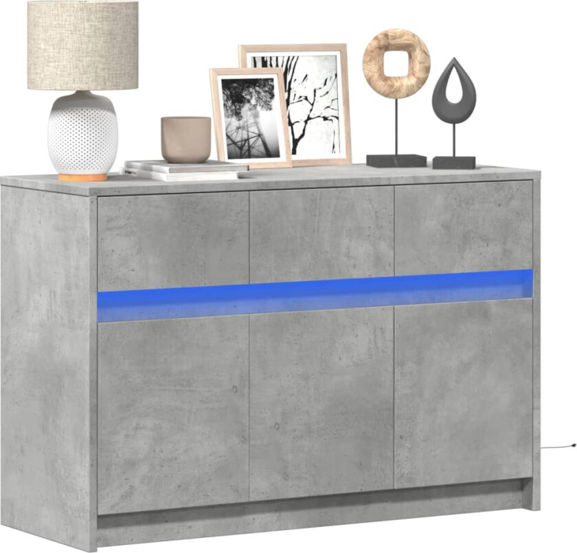 TV-benk med LED betonggrå 91x34x61 cm konstruert tre