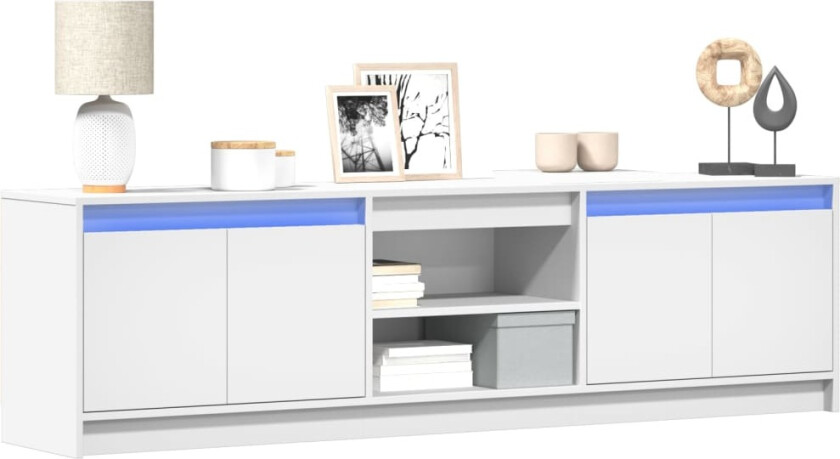 TV-benk med LED hvit 180x34x50 cm konstruert tre