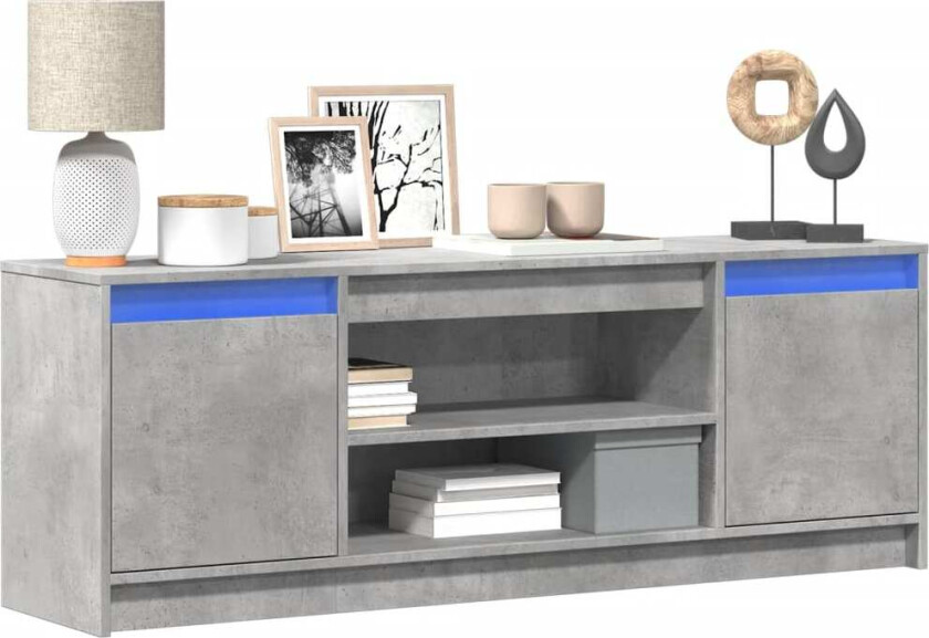 TV-benk med LED betonggrå 139,5x34x50 cm konstruert tre