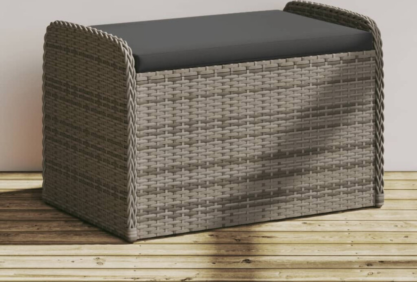 Bilde av Oppbevaringsbenk med pute grå 80x51x52 cm polyrotting