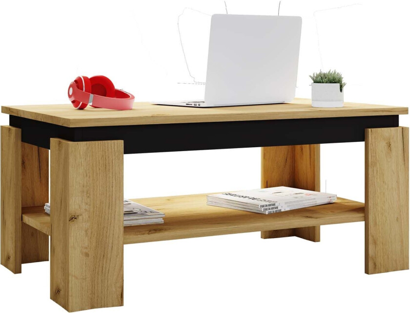 Rolas sofabord 1 hylle eik dekor, svart.