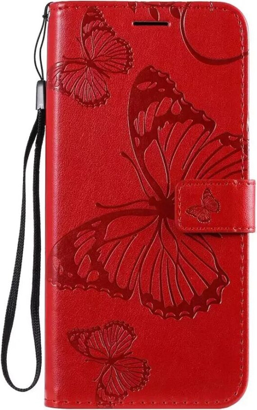 Samsung Galaxy A20s Skinndeksel med Lommebok Sommerfugl - Rød