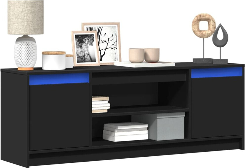 TV-benk med LED svart 139,5x34x50 cm konstruert tre