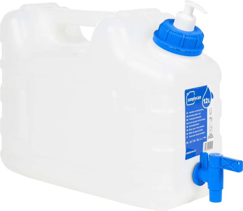 Vannbeholder med kran og såpedispenser 10 L plast