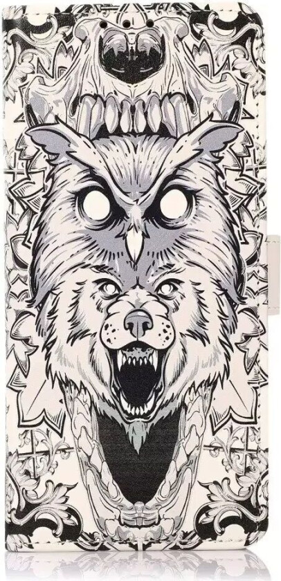 iPhone 13 Pro PU Skinn Deksel med Lommebok - Abstrakt Ugle og Ulv