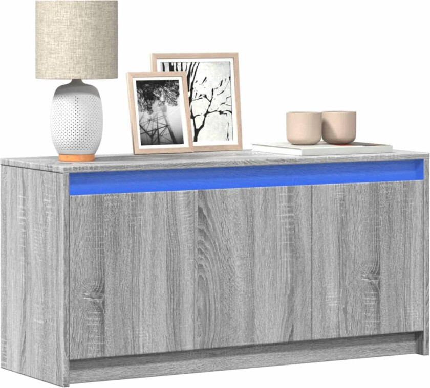 TV-benk med LED grå sonoma 100x34x50 cm konstruert tre