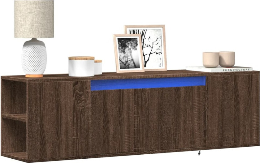 Vegghengt TV-benk med LED brun eik 135x31x39,5 cm
