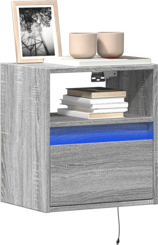 Vegghengte TV-benker med LED 2 stk grå sonoma 41x31x45 cm