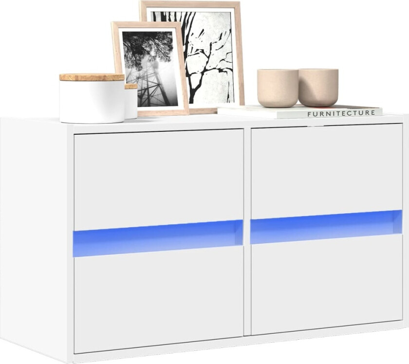 Vegghengt TV-benk med LED hvit 80x31x45 cm