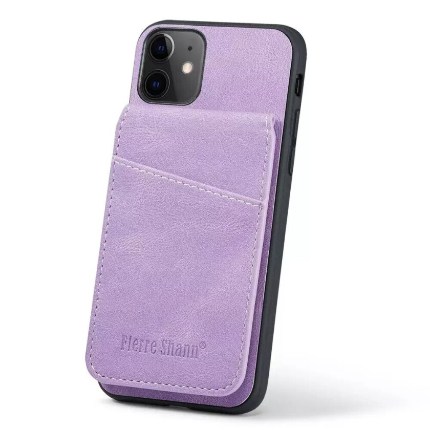 iPhone 11 Skinndekket Plast Deksel med Kortholdere og Stativfunksjon - Lilla