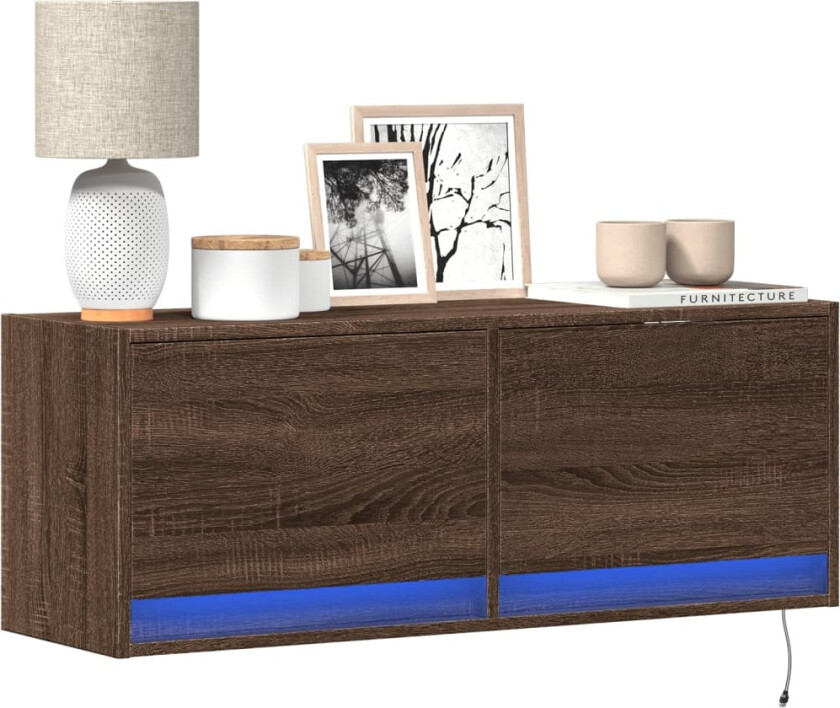 TV Veggskap med LED brun eik 100x31x35 cm
