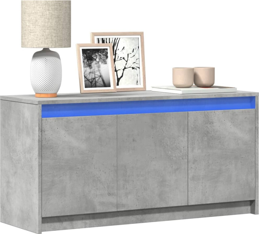 TV-benk med LED betonggrå 100x34x50 cm konstruert tre