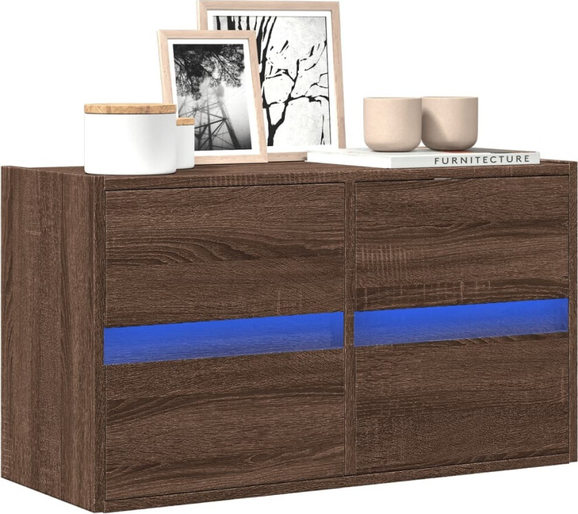 Vegghengt TV-benk med LED brun eik 80x31x45 cm