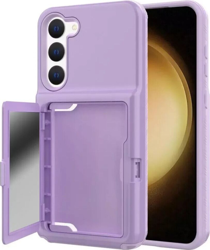 Samsung Galaxy S23 Hybrid Håndverkerdeksel med Kortholder og Innebygd Speil - Lilla