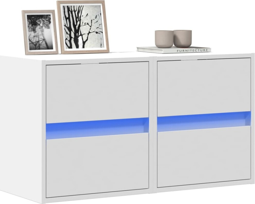 Vegghengte TV-benker med LED 2 stk hvit 41x31x45 cm