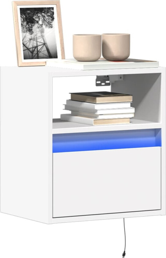 Vegghengte TV-benker med LED 2 stk hvit 41x31x45 cm