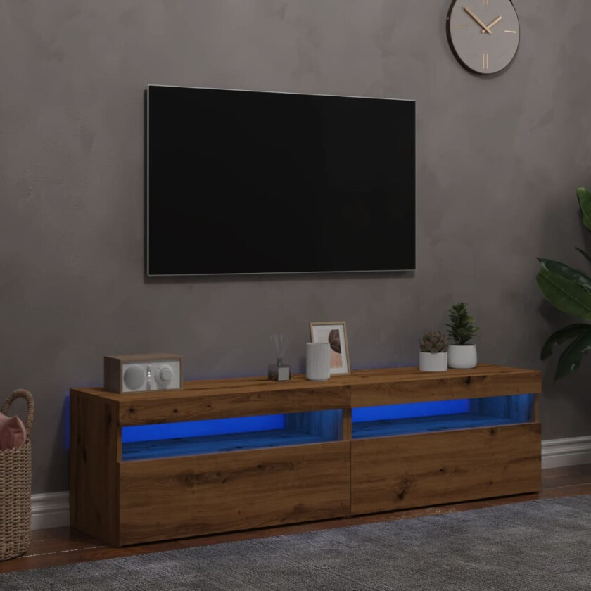 TV-benk med LED-lys 2 stk artisan eik konstruert tre