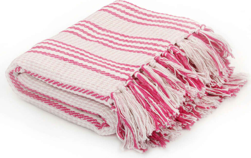 Pledd bomull stripetmønster 125x150 cm rosa og hvit
