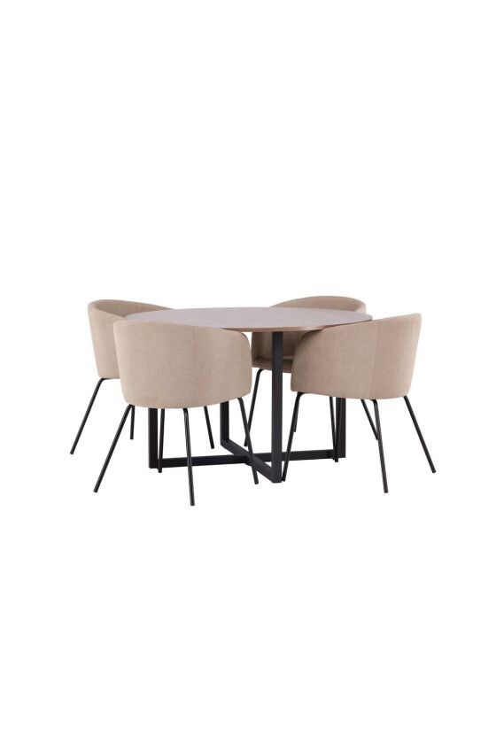 Durango spisegrupper bord valnøtt dekor og 4 berit stoler beige.