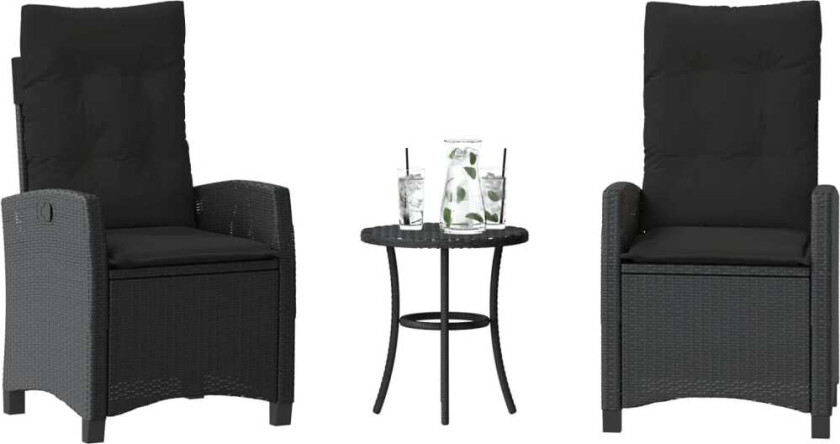 Bistrosett 3 deler med puter svart polyrotting