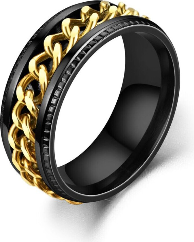 Ring med kjede 8mm rustfritt stål svart/gull