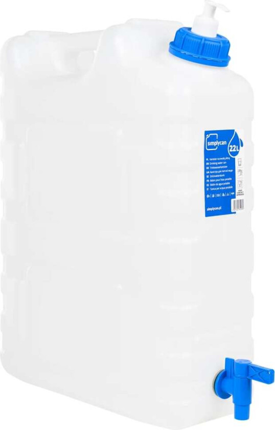 Vannbeholder med kran og såpedispenser 20 L plast
