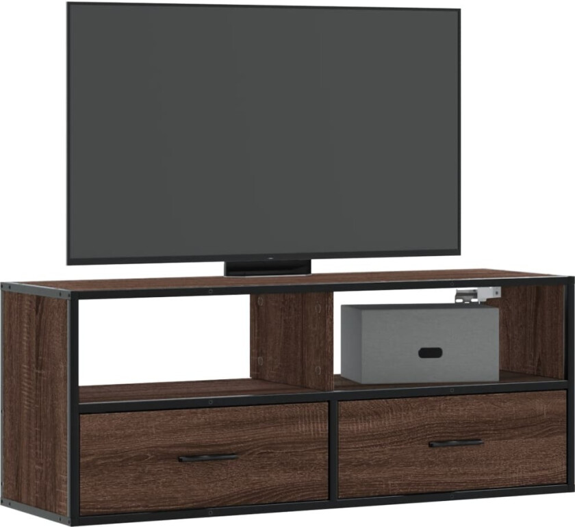 TV-benk brun eik 100x31x39,5 cm konstruert tre og metall