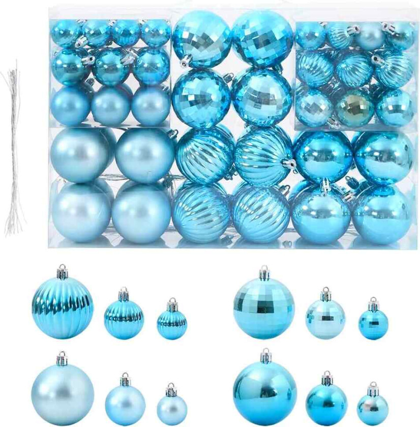 Julekuler 100 stk turkis Ø3/4/6 cm