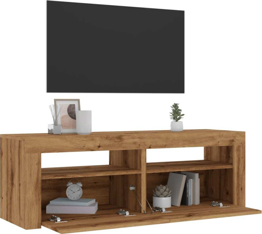TV-benk med LED-lys artisan eik 120x35x40 cm konstruert tre