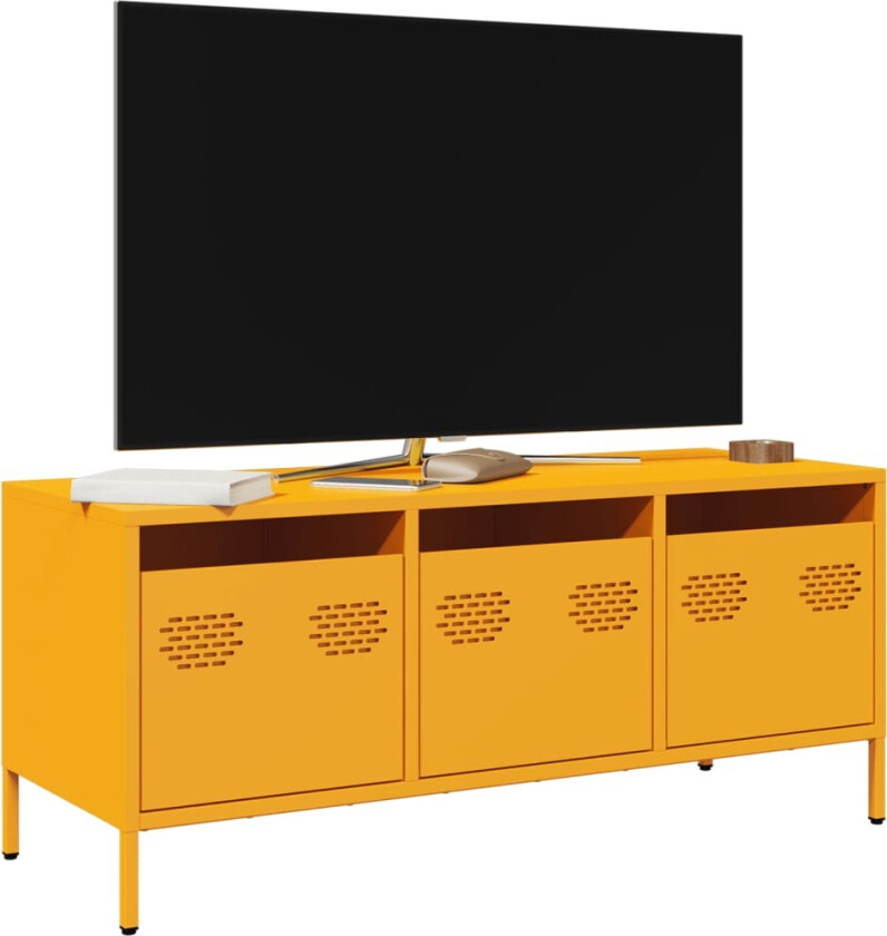 TV-benk sennepsgul 101,5x39x43,5 cm kaldvalset stål