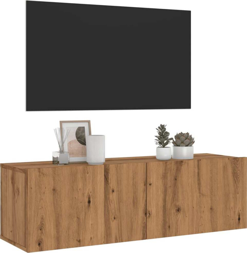 Vegghengt TV-benk artisan eik 100x30x30 cm konstruert tre