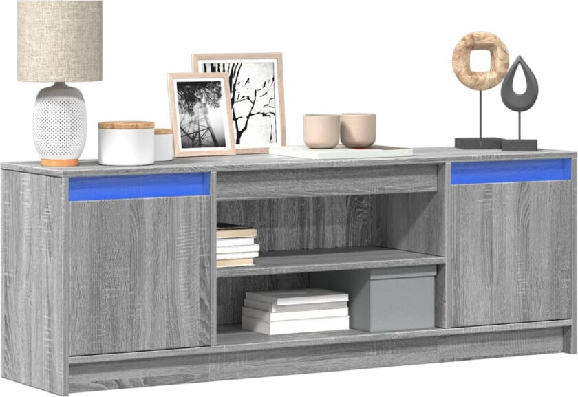 TV-benk med LED grå sonoma 139,5x34x50 cm konstruert tre