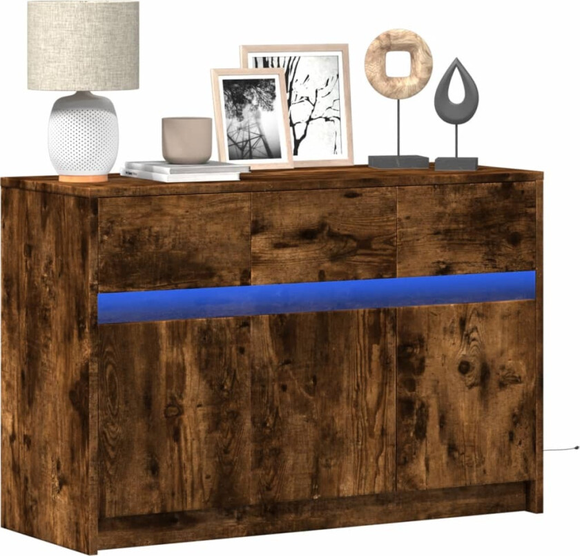 TV-benk med LED røkt eik 91x34x61 cm konstruert tre