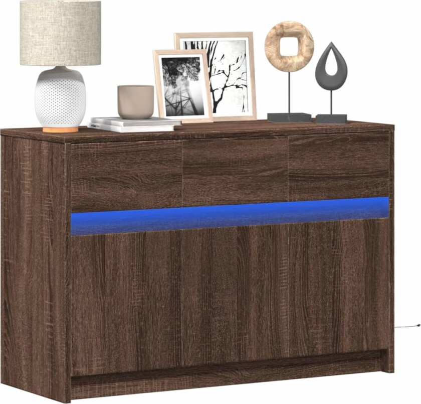 TV-benk med LED brun eik 91x34x61 cm konstruert tre