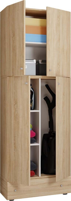 LonaXXL garderobeskap 4 dører 1 skuff eik dekor.