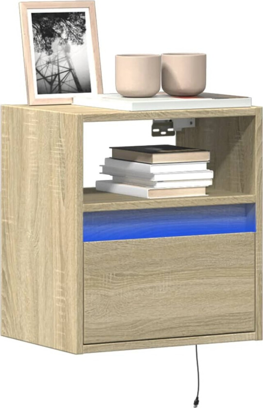 Vegghengte TV-benker med LED 2 stk sonoma eik 41x31x45 cm