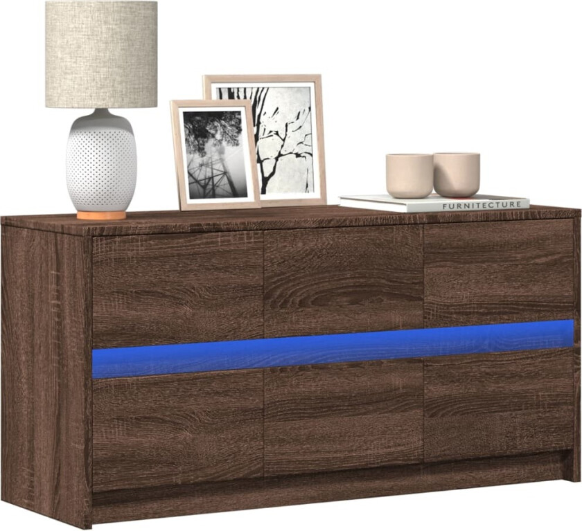 TV-benk med LED brun eik 100x34x50 cm konstruert tre