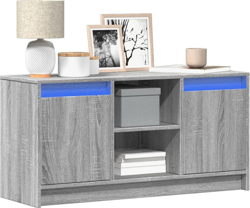 TV-benk med LED grå sonoma 100x34x50 cm konstruert tre