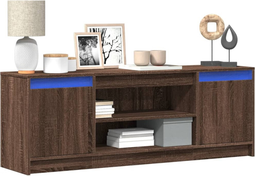 TV-benk med LED brun eik 139,5x34x50 cm konstruert tre