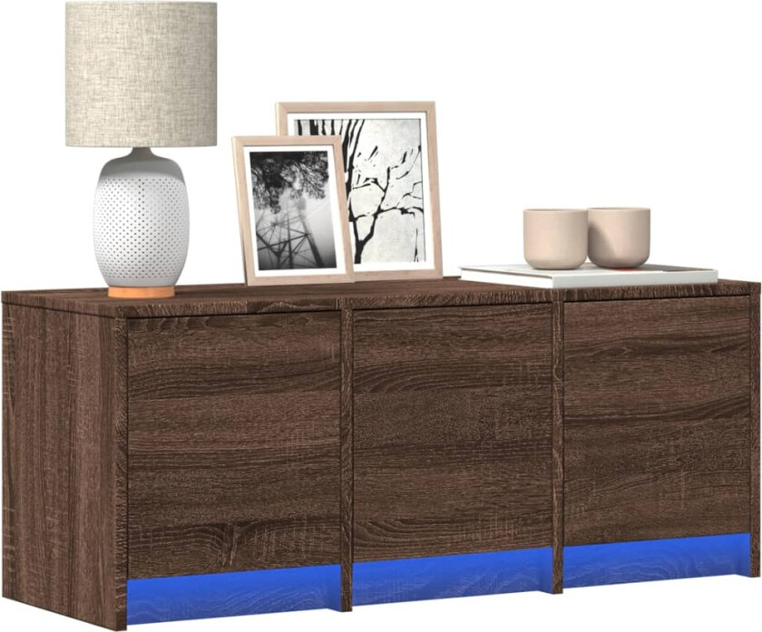 TV-benk med LED brun eik 97x34x40 cm konstruert tre