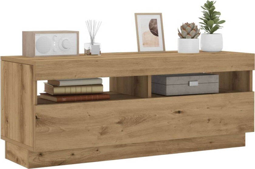 TV-benk med LED-lys artisan eik 100x35x40 cm konstruert tre