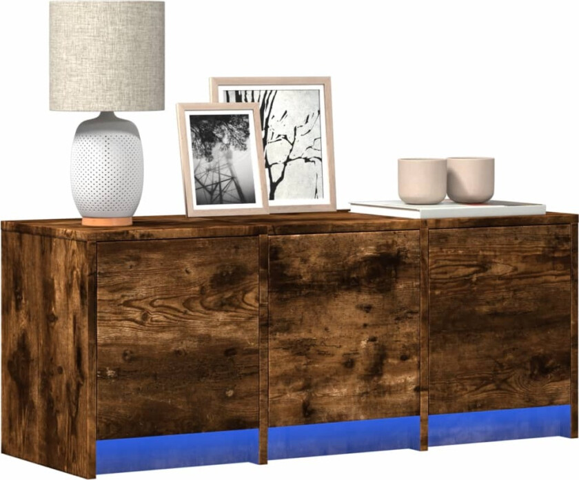 TV-benk med LED røkt eik 97x34x40 cm konstruert tre