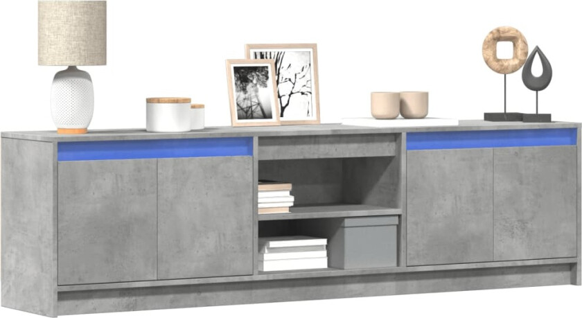 TV-benk med LED betonggrå 180x34x50 cm konstruert tre