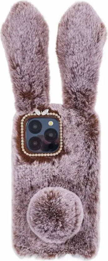 iPhone 15 Pro Fleksibelt Plastbakdeksel m. Pels - Kaninører - Brun