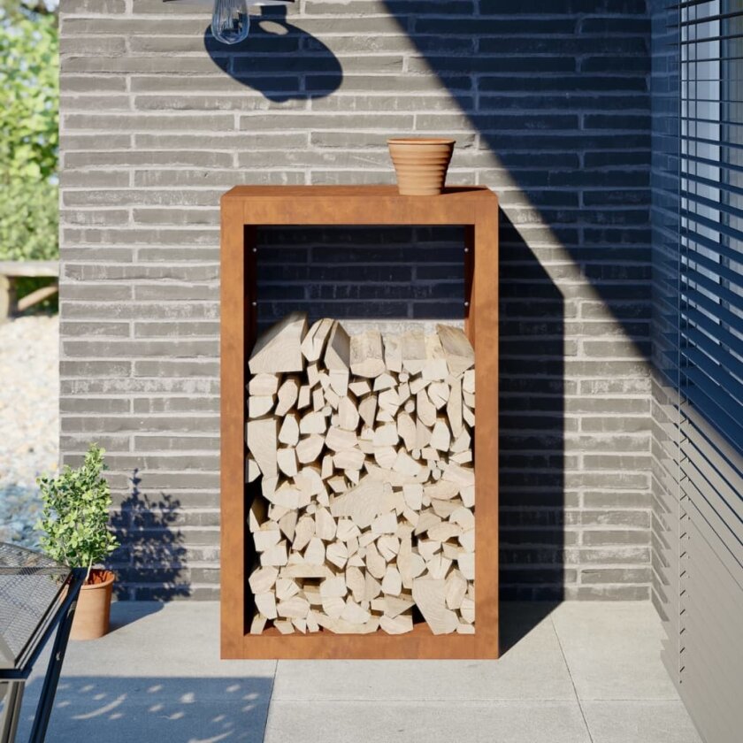 Vedstativ 60x40x100 cm cortenstål