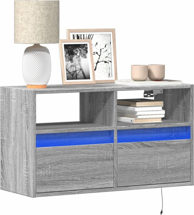 Vegghengt TV-benk med LED grå sonoma 80x31x45 cm