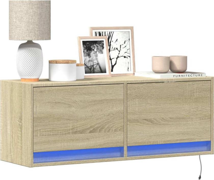 Vegghengt TV-benk med LED sonoma eik 100x31x35 cm