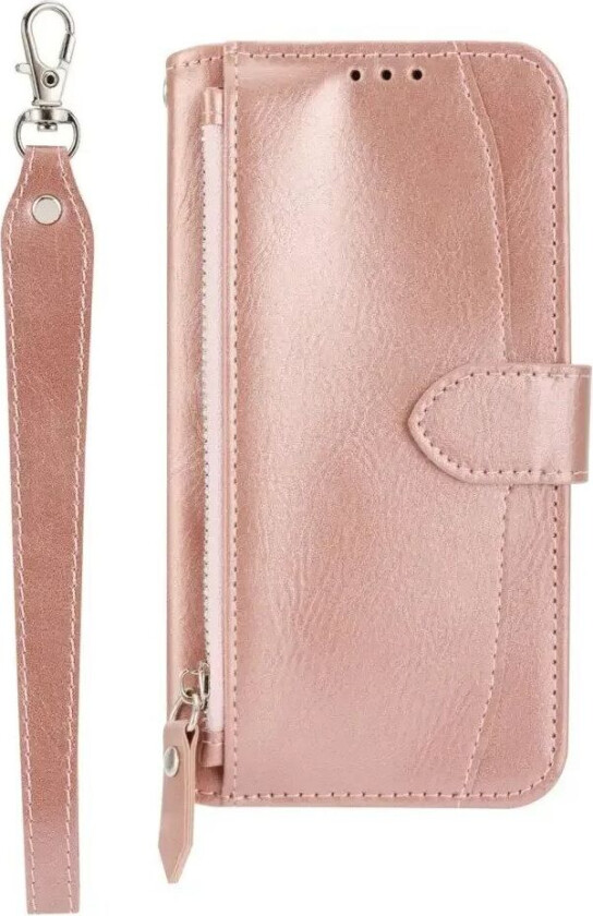 Samsung Galaxy A25 (5G) Kunst Skinn Deksel med Glidelåslomme og stropp - Rose Gold